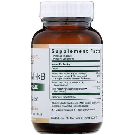 Curcumin, Gurkmeja, Antioxidanter, Kosttillskott: Gaia Herbs Professional Solutions, Curcuma NF-kB, Turmeric Supreme, 60 Liquid-Filled Capsules