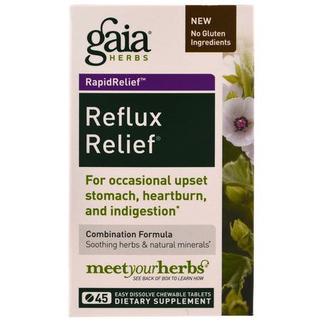 Reflux Relief, Matsmältning, Kosttillskott, Växtbaserade: Gaia Herbs, Reflux Relief, 45 Easy Dissolve Chewable Tablets