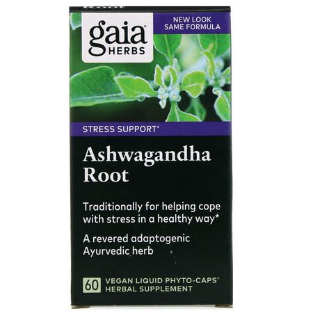 Stress, Ashwagandha, Adaptogens, Homeopati: Gaia Herbs, Ashwagandha Root, 60 Vegan Liquid Phyto-Caps