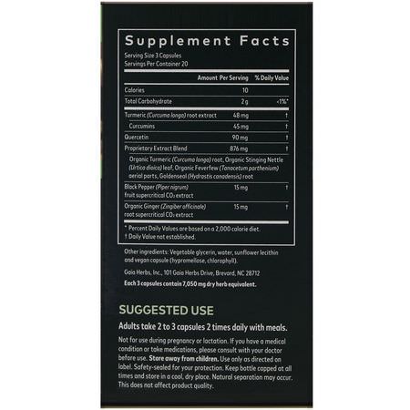 Curcumin, Gurkmeja, Antioxidanter, Kosttillskott: Gaia Herbs, Turmeric Supreme, Sinus Support, 60 Vegan Liquid Phyto-Caps