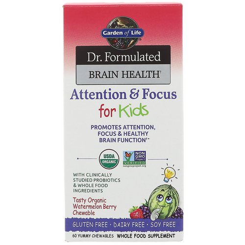Garden of Life, Dr. Formulated Brain Health, Attention & Focus for Kids, Tasty Organic Watermelon Berry Flavor, 60 Yummy Chewables Review