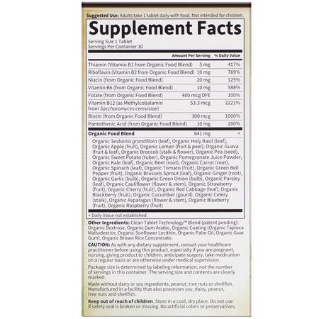 Vitamin B-Komplex, Vitamin B, Vitaminer, Kosttillskott: Garden of Life, MyKind Organics, B-Complex, 30 Vegan Tablets