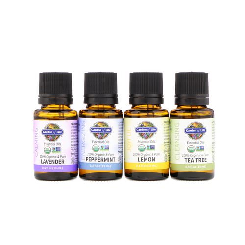 Garden of Life, Organic Essential Oil Starter Pack, Lavender, Peppermint, Lemon, Tea Tree, 4 Bottles, 0.5 fl oz (15 ml) Each Review