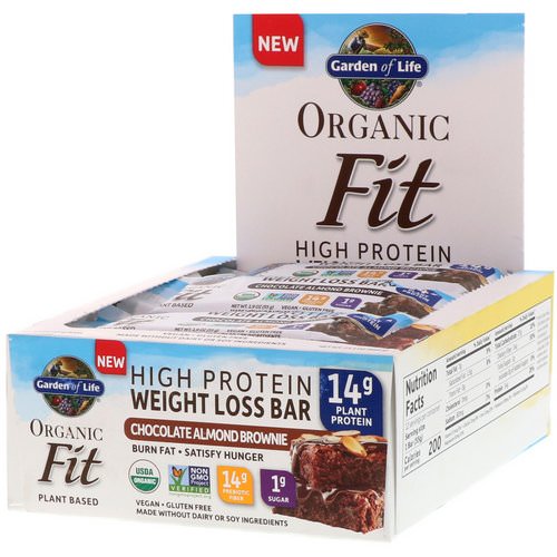 Garden of Life, Organic Fit, High Protein Weight Loss Bar, Chocolate Almond Brownie, 12 Bars, 1.9 oz (55 g) Each Review