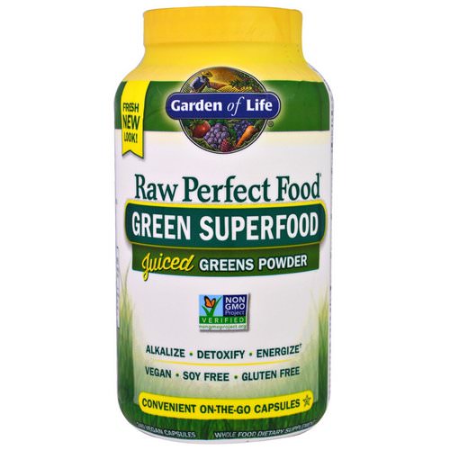 Garden of Life, Raw Perfect Food, Green Superfood, Juiced Greens Powder, 240 Vegan Caps Review