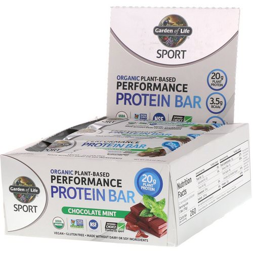 Garden of Life, Sport, Organic Plant-Based Performance Protein Bar, Chocolate Mint, 12 Bars, 2.5 oz (70 g) Each Review