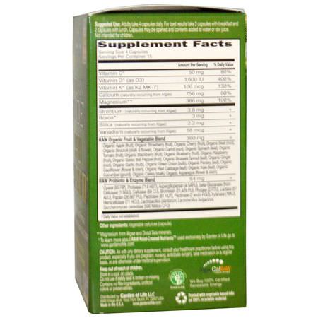 Kalcium, Mineraler, Kosttillskott: Garden of Life, Vitamin Code, Raw Calcium, 60 UltraZorbe Vegetarian Capsules