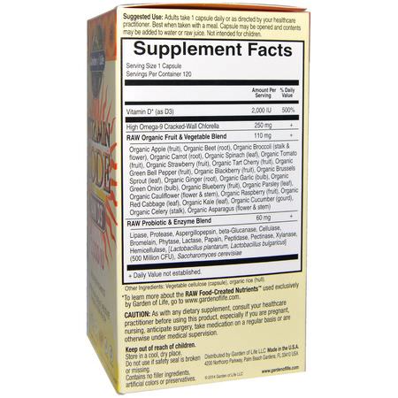 D3 Cholecalciferol, D-Vitamin, Vitaminer, Kosttillskott: Garden of Life, Vitamin Code, Raw D3, 2,000 IU, 120 Vegetarian Capsules