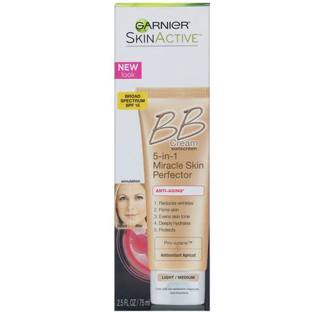 Bb - Cc Creams, Face, Makeup: Garnier, SkinActive, 5-in-1 Miracle Skin Perfector BB Cream, Anti-Aging, Light/Medium, 2.5 fl oz (75 ml)