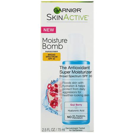 Face Moisturizer, Hudvård: Garnier, SkinActive, Moisture Bomb, The Antioxidant Super Moisturizer, SPF 30, 2.5 fl oz (75 ml)