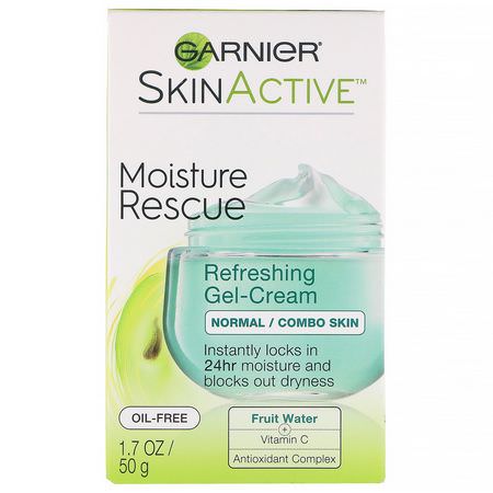 Face Moisturizer, Hudvård: Garnier, SkinActive, Moisture Rescue Refreshing Gel-Cream, Normal/Combo Skin, 1.7 oz (50 g)