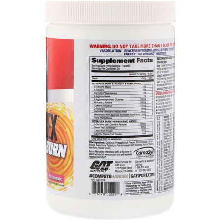 Aminosyror, Kosttillskott: GAT, Nitraflex Burn, Pink Lemonade, 11.21 oz (318 g)