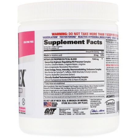 Män, Testosteron, Mäns Hälsa, Kosttillskott: GAT, Nitraflex, Pink Lemonade, 10.6 oz (300 g)