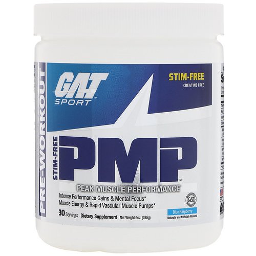 GAT, PMP, Pre-Workout, Peak Muscle Performance, Blue Raspberry, 9 oz (255 g) Review