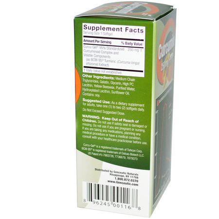 Curcumin, Gurkmeja, Antioxidanter, Kosttillskott: Genceutic Naturals, Curcumin, 250 mg, 60 Softgels