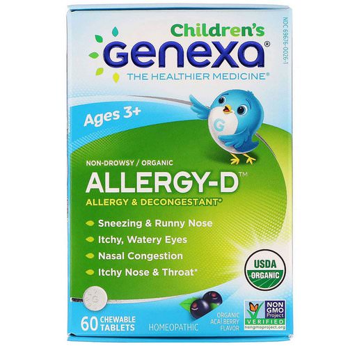 Genexa, Allergy-D, Allergy & Decongestant, Organic Acai Berry Flavor, 60 Chewable Tablets Review