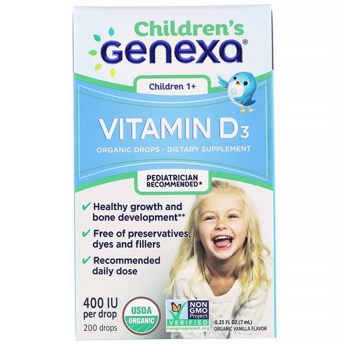Genexa, Children's Vitamin D3, Children 1+, Organic Vanilla Flavor, 400 IU, 0.23 fl oz (7 ml) Review
