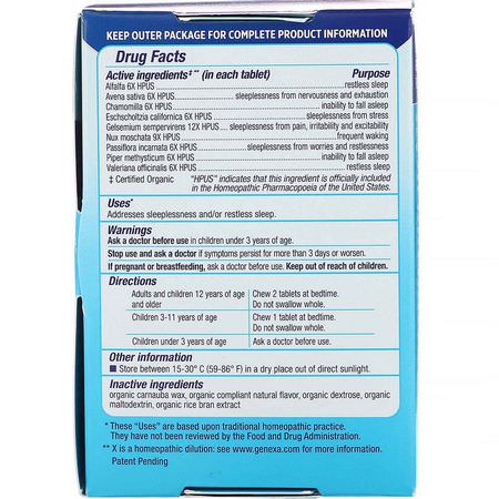 Homeopati, Örter: Genexa, Sleepology, Organic Nighttime Sleep Aid, Vanilla Lavender Flavor, 60 Chewable Tablets