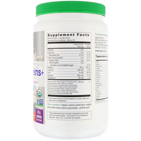Växtbaserat, Växtbaserat Protein, Sportnäring: Genuine Health, Fermented Organic Vegan Proteins+, Natural Vanilla Flavor, 1.3 lbs (600 g)