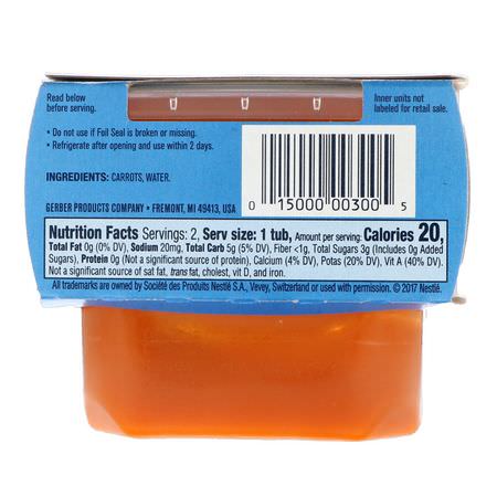 Måltider, Puréer, Påsar, Barnfoder: Gerber, 1st Foods, Carrot, 2 Pack, 2 oz (56 g) Each