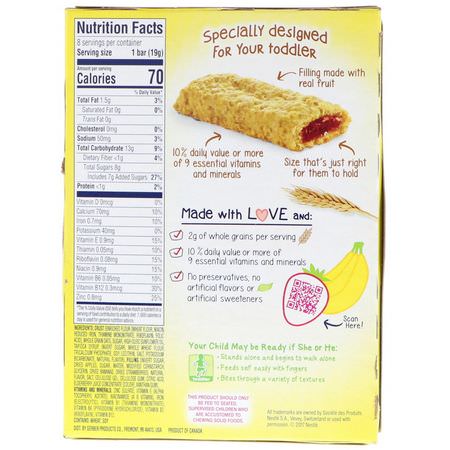 Fingermat, Barer, Mellanmål, Barnmatning: Gerber, Cereal Bars, Strawberry Banana, Toddler, 8 Bars, 5.5 oz (156 g)