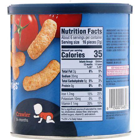 Fingermat, Barer, Mellanmål, Barnmatning: Gerber, Lil' Crunchies, Crawler, 8+ Months, Garden Tomato, 1.48 oz (42 g)
