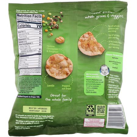 Fingermat, Barer, Mellanmål, Barnmatning: Gerber, Organic Popped Crisps, 12+ months, Lentils, 2.64 oz (75 g)