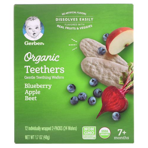 Gerber, Organic Teethers, Gentle Teething Wafers, 7+ Months, Blueberry Apple Beet, 1.7 oz (48 g) Review