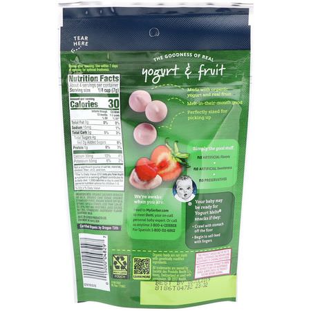 Fingermat, Barer, Mellanmål, Barnmatning: Gerber, Organic Yogurt Melts, Red Berries, 8 + Months, 1.0 oz (28 g)