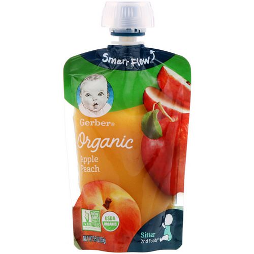 Gerber, Smart Flow Sitter 2nd Foods, Organic Baby Food, Apples & Summer Peaches, 3.5 oz (99 g) Review