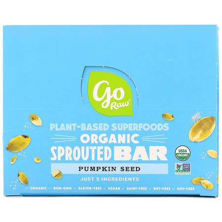 Snack Bars: Go Raw, Organic Sprouted Bar, Pumpkin Seed, 10 Bars, 0.5 oz (13 g) Each