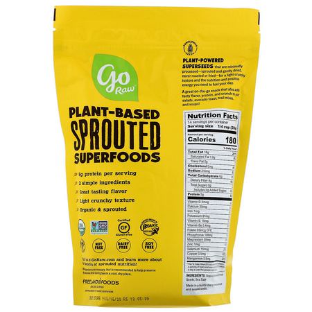 Solrosfrön, Nötter: Go Raw, Organic Sprouted Sunflower Seeds with Sea Salt, 14 oz (397 g)