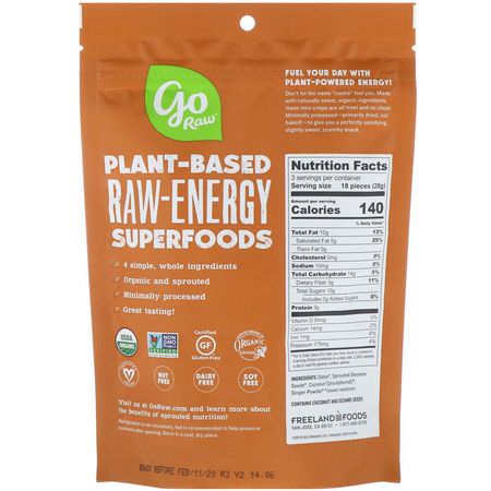 Ginger Foods, Superfood, Cookies, Snacks: Go Raw, Organic, Sprouted Super Cookies, Ginger Snaps, 3 oz (85 g)