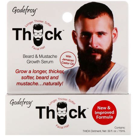 Skäggvård, Rakning, Herrskötsel, Bad: Godefroy, Thick, Beard & Mustache Growth Serum, 0.5 fl oz (15 ml)