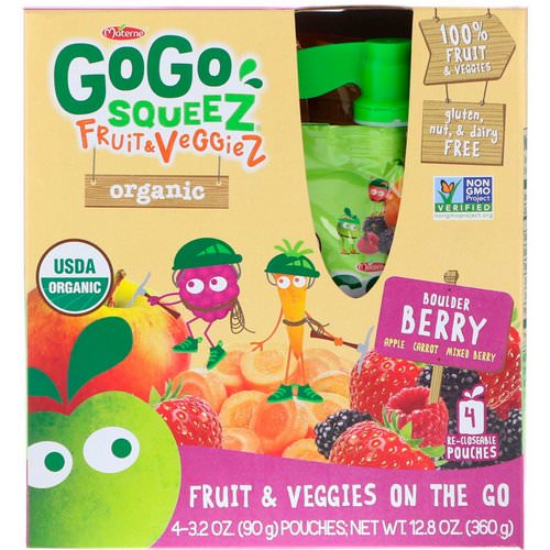 GoGo SqueeZ, Organic Fruit and VeggieZ, Boulder Berry, 4 Pouches, 3.2 oz (90 g) Each Review