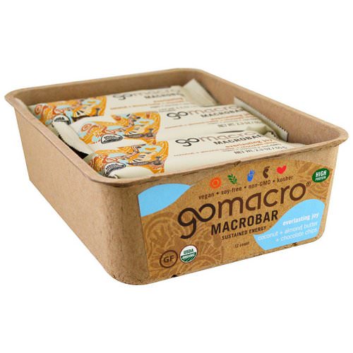 GoMacro, Macrobar, Everlasting Joy, Coconut + Almond Butter + Chocolate Chips, 12 Bars, 2.3 oz (65 g) Each Review