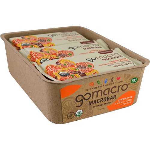 GoMacro, Macrobar, Protein Purity, Sunflower Butter + Chocolate, 12 Bars, 2.3 oz (65 g) Each Review