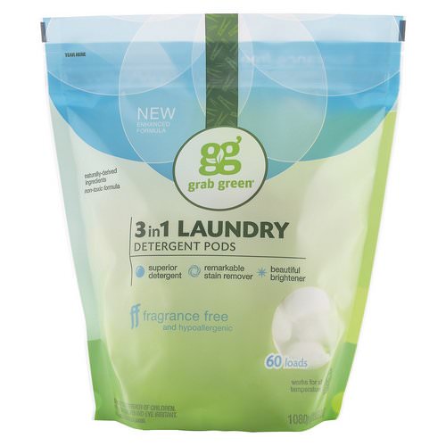 Grab Green, 3-in-1 Laundry Detergent Pods, Fragrance Free, 60 Loads, 2lbs, 6oz (1,080 g) Review