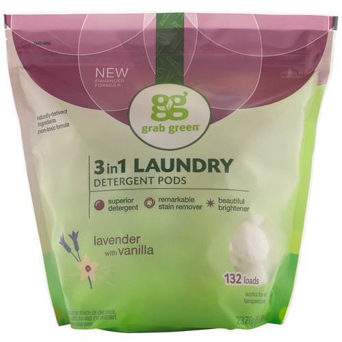 Grab Green, 3-in-1 Laundry Detergent Pods, Lavender,132 Loads, 5lbs, 4oz (2,376 g) Review