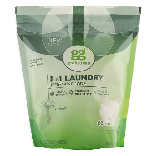 Grab Green, 3-in-1 Laundry Detergent Pods, Vetiver, 60 Loads,2lbs, 6oz (1,080 g) Review