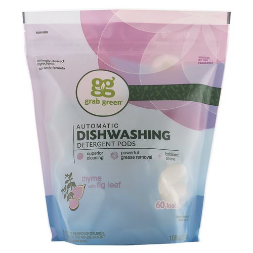 Grab Green, Automatic Dishwashing Detergent Pods, Thyme with Fig Leaf, 60 Loads,2lbs, 6oz (1,080 g) Review