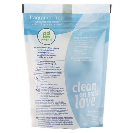 Tvättmedel, Tvätt, Städning, Hem: Grab Green, Bleach Alternative Pods, Fragrance Free, 24 Loads, 15.2 oz (432 g)