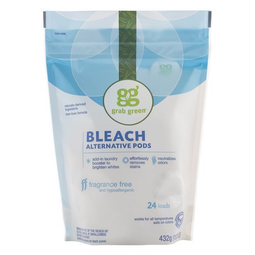 Grab Green, Bleach Alternative Pods, Fragrance Free, 24 Loads, 15.2 oz (432 g) Review