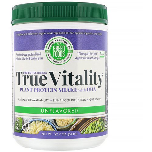 Green Foods, True Vitality, Plant Protein Shake with DHA, Unflavored, 1.4 lbs (644 g) Review