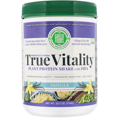 Green Foods, True Vitality, Plant Protein Shake with DHA, Vanilla, 1.57 lbs (714 g) Review