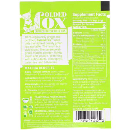 Matcha Te: Green Foods, Folded Fox, Organic Matcha Green Tea, 0.07 oz (2 g)