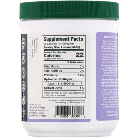 Kollagentillskott, Fog, Ben, Kosttillskott: Green Foods, Hydrolyzed Collagen Powder, 7 oz (198 g)
