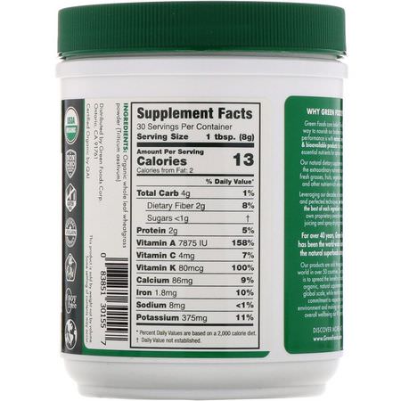 Vetegräs, Superfoods, Green, Supplements: Green Foods, Organic and Raw, Wheatgrass Powder, 8.5 oz (240 g)