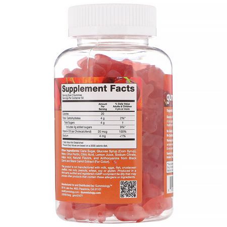 D-Vitamin, Vitaminer, Kosttillskott: Gummiology, Adult Vitamin D3 Gummies, Natural Peach & Sour Cherry Flavors, 100 Vegetarian Gummies