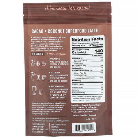 Alternativt Örtkaffe, Kaffe, Kakao, Superfoods: Hana Beverages, Cacao & Coconut Latte, Non-Coffee Superfood Beverage, 3.3 oz (93.6 g)